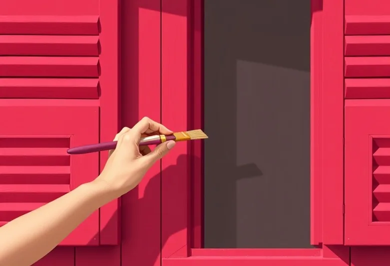 Mise en peinture au pinceau de volets et d'encadrements en bois