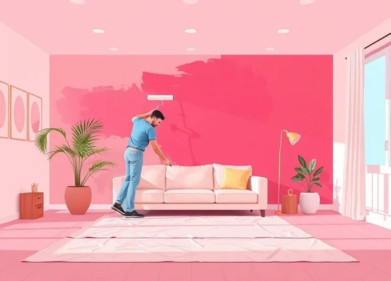 Peintre appliquant la peinture au rouleau sur un mur de salon